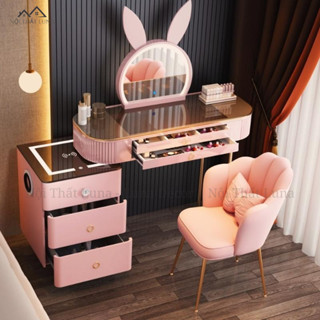 Bàn Phấn, Bàn Trang Điểm Tai Thỏ Thông Minh, Kèm Gương Có Đèn Led Cảm Ứng, Loa Bluetooth, Sạc Không Dây - Nội Thất Luna