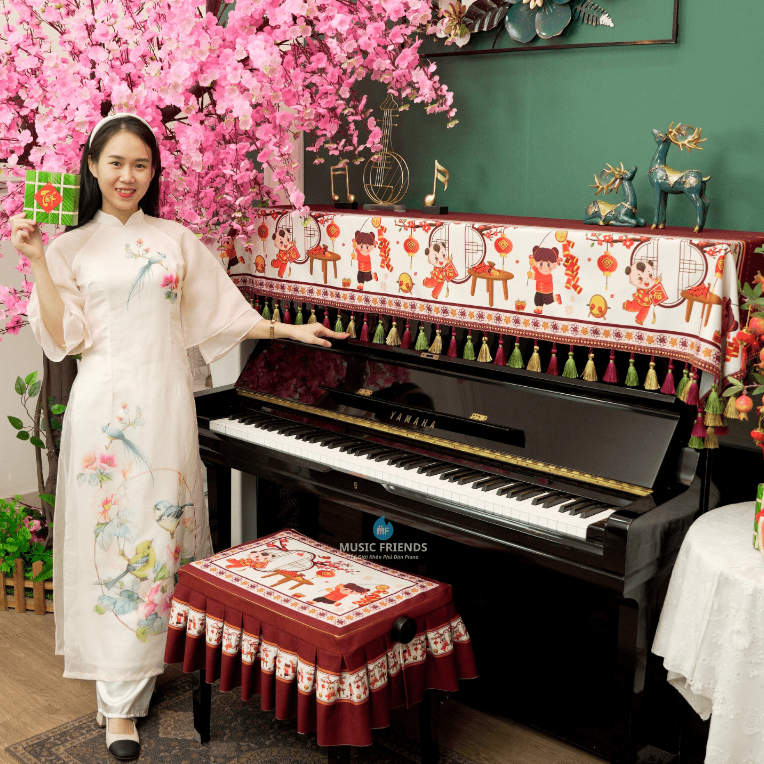 Khăn Phủ Đàn Piano Cơ, Piano Điện Hoạ Tiết Tết Phát Tài 2024