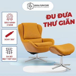 Ghế thư giãn Nghiafurniture  Relaxing chair 01, Du đưa thư giãn, da bò tự nhiên mặt tiếp xúc