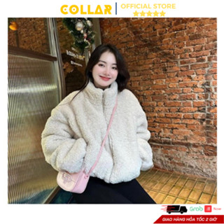 Áo khoác croptop lông mịn dày dặn cao cấp, áo khoác nữ cổ cao mặc mùa đông siêu ấm, áo lông form rộng thời trang COLLAR