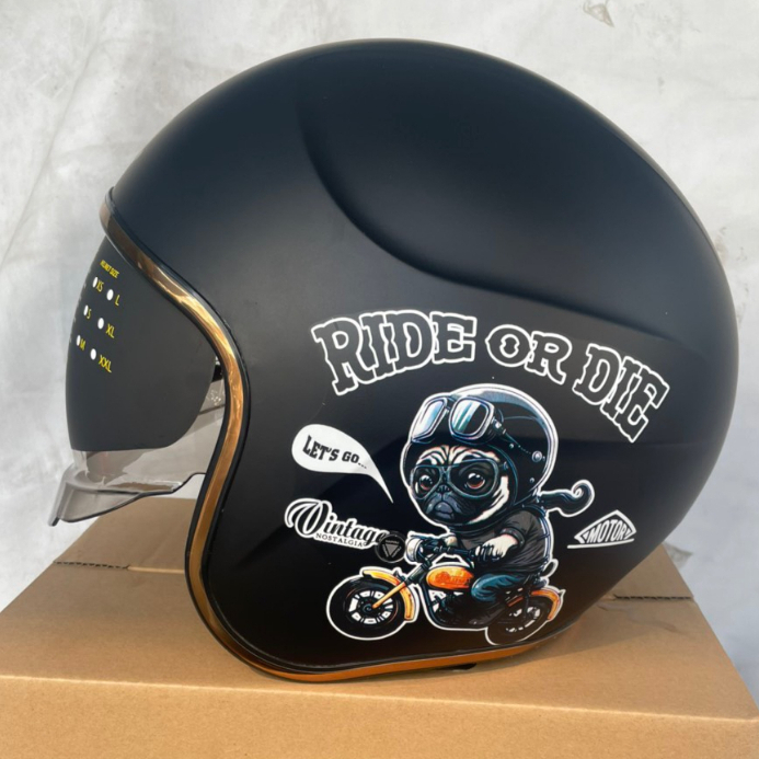 Mũ bảo hiểm có kính giấu Đen trắng Bulldog Moto Nón bảo hiểm Napoli có lót tháo rời vệ sinh dành cho trẻ em và người lớn