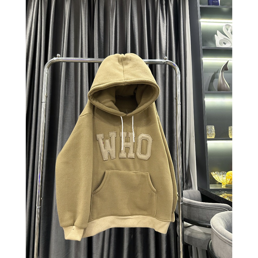 Áo hoodie form rộng tay bồng in họa tiết WHO chất liệu nỉ chần bông cao cấp dày nặng ấm áp | BigBuy360 - bigbuy360.vn