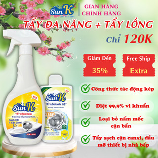 Xịt tẩy đa năng 500ml + tẩy lồng giặt 300g, tẩy cặn bám lồng giặt, cặn canxi bề mặt inox, nhựa vv