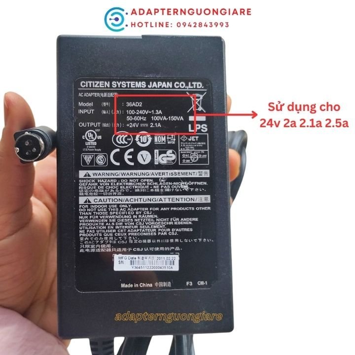 Dây nguồn máy in kpos zy307 ZY309 24V 2.5A hàng chất lượng cao