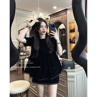Set nhung peplum viền ren