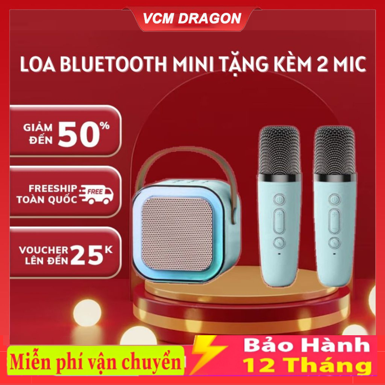 Loa Bluetooth Karaoke Mini K12 kèm mic không dây công suất 10W Thiết kế đèn lồng thời trang mới dễ d