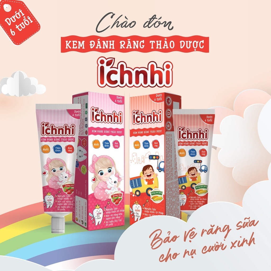 Kem đánh răng thảo dược Ích Nhi tuýp 50g cho bé dưới 6 tuổi bảo vệ răng sữa, ngừa sâu răng cho bé