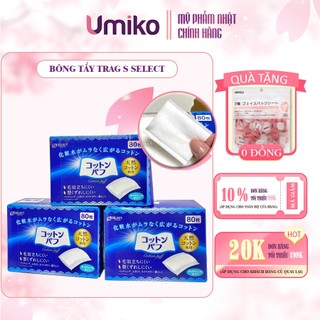 Bông Tẩy Trang S Select Umiko Beauty 2 lớp 100% Cotton Nhật Bản Mềm Mại, Thân Thiện Với Da Hộp 80 Miếng