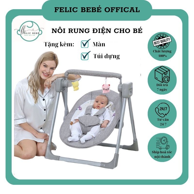 Nôi điện gấp gọn cho bé, Nôi ru ngủ tự động tích hợp Bluetooth phát nhạc - MB072