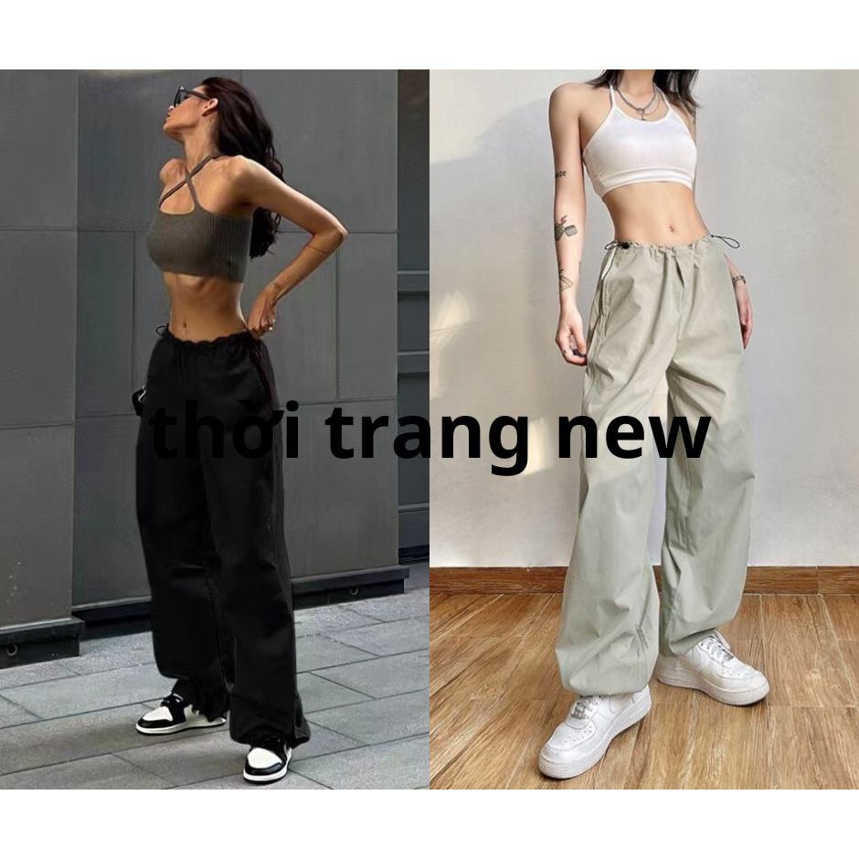 Quần jogger vải dù, quần ống rộng vải dù có dây dút chỉnh eo