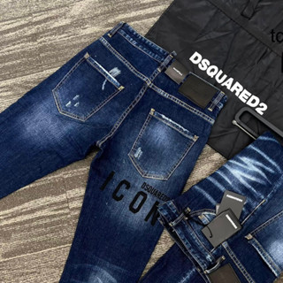 Quần Jean DSQUARED2 Xanh Chữ ICON Đen Vẩy Sơn Quần Bò DSQ Chấm Sơn Xanh Sáng Chất Co Giãn HOT 2024
