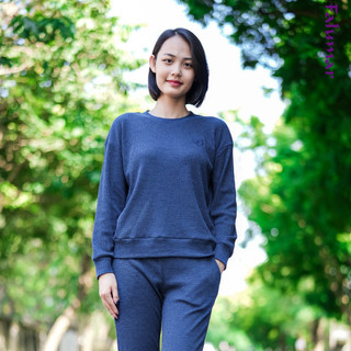 Bộ thu đông nữ Falumar vải len xốp, Set đồ mặc nhà cổ tròn duyên dáng cho mùa đông ấm áp