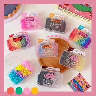 Set Dây Thun Buộc Nhiều Màu Hộp Heo Hồng Hair Elastics