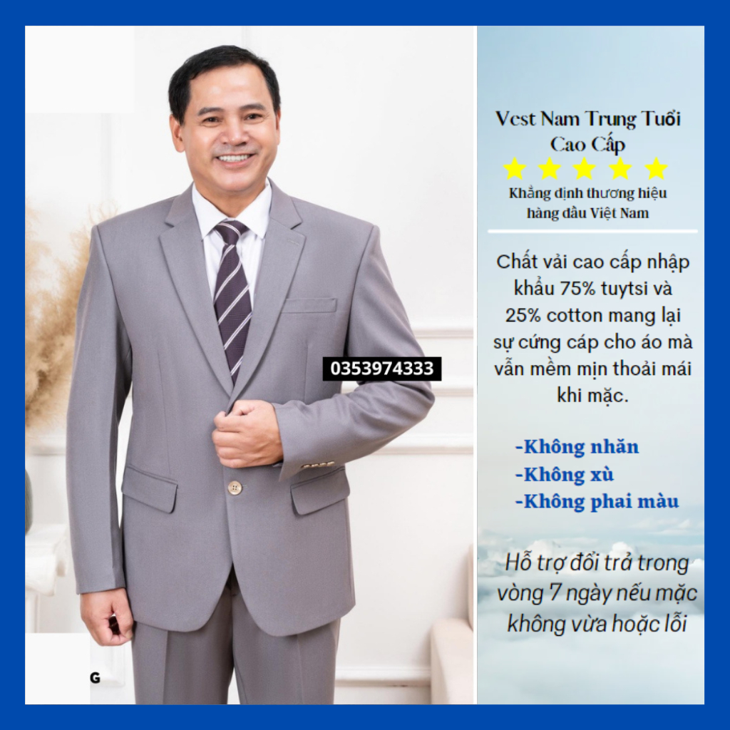 Bộ vest nam trung niên trung tuổi hàng cao cấp loại 1 chất liệu vải nhập khẩu cao cấp