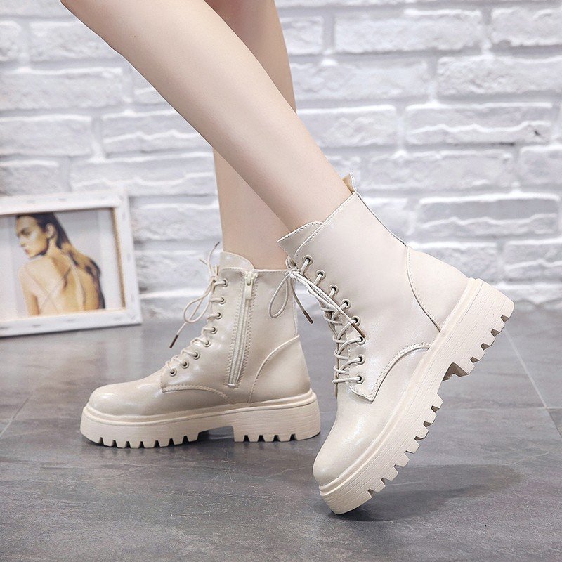 Giày boot nữ cột dây CỔ NGẮN ĐẾ THẤP lót lông êm chân BNCN32
