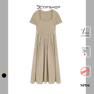 Đầm babydoll thun nữ tay lỡ dáng dài xoè, váy nữ midi phối dù có lớp lót NPD4