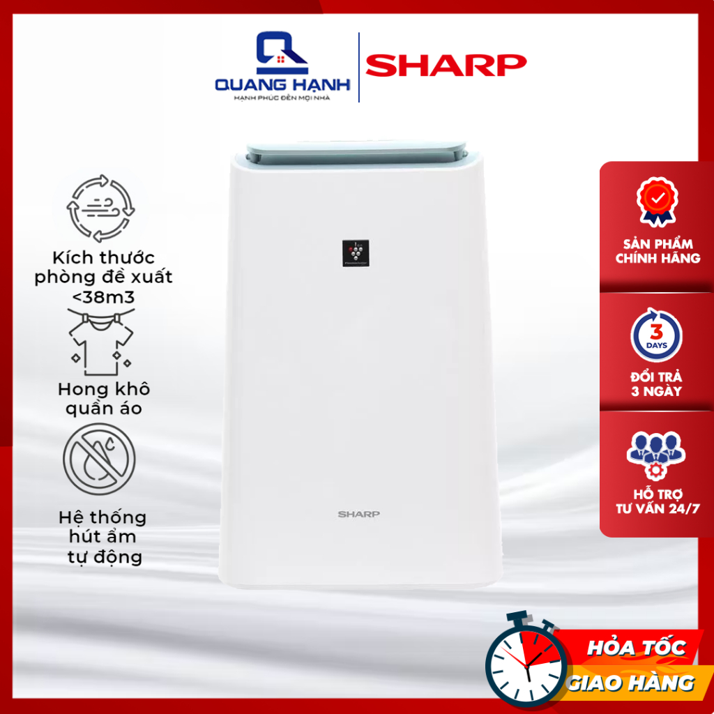 Máy lọc không khí ion hút ẩm Sharp DW-E16FA-W (38m²/16lít)
