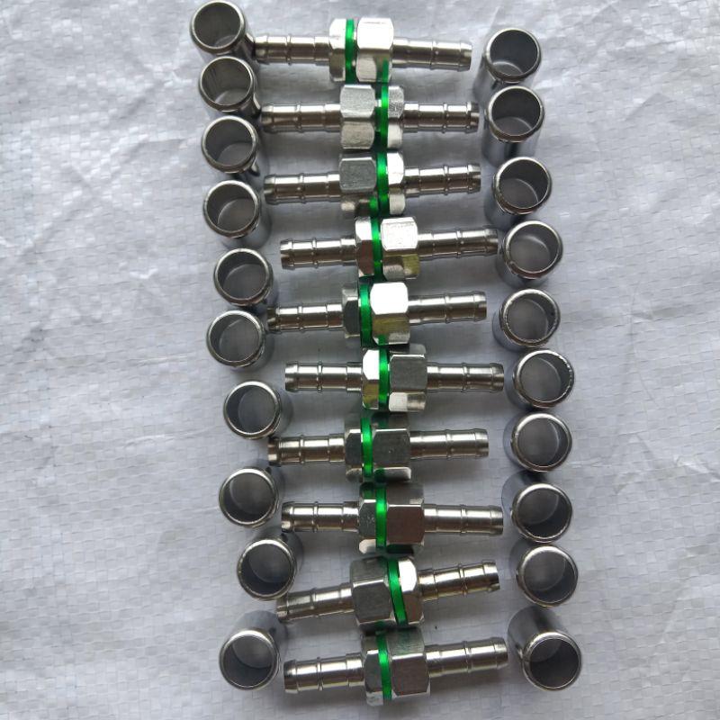 10 Bộ Đầu inox 8,5mm Ép Dây Xịt Rửa xe kèm 20 khoen chụp inox hoac 20 khoen sat