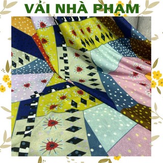 Vải lụa crep họa tiết thổ cẩm xanh-khổ 1.5m-vải nhà phạm