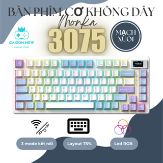 Bàn phím cơ không dây MONKA 3075 version2 - Hỗ trợ Hotswap - Có màn led tùy chỉnh- LED RGB mạch xuôi