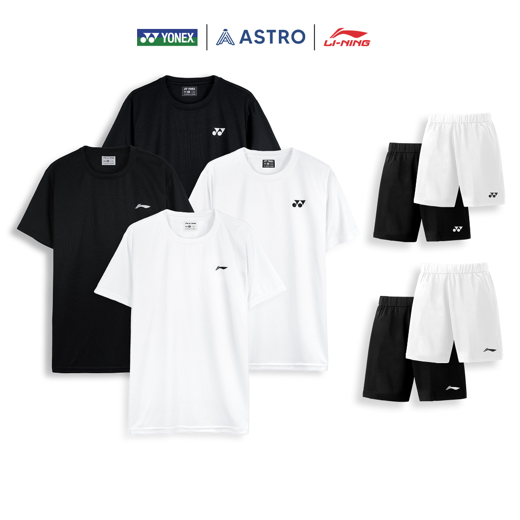  Áo Cầu Lông YONEX và LINING Trắng Đen In Logo vài Poly Ánh Kim Cao Cấp Bộ Cầu Lông YONEX và LINING 