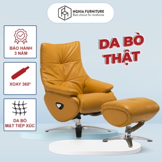 Ghế thư giãn Nghiafurniture Relaxing chair 03, Da bò tự nhiên, ngả ghế 160 độ, xoay 360 độ, bảo hành 3 năm