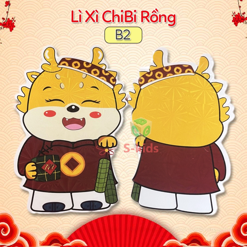 Bao Lì Xì Chibi phản quang mới 2024, Combo 10, 50 Túi Lixi Rồng Chipi và Mèo Thần Tài Nhật có Ánh Kim cho bé S-Kids.