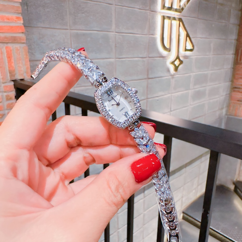 [Chính Hãng 100%) Đồng Hồ Nữ Royal Crown 9232 mặt vuông đính đá dây kim loại chính hãng đính đá