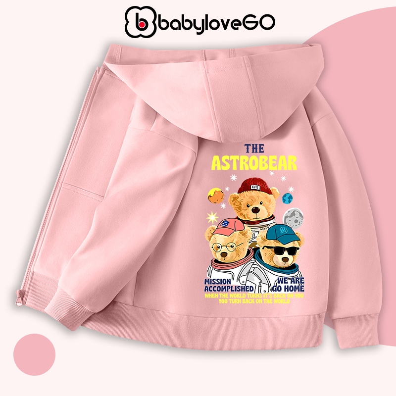 Áo khoác nỉ cho bé BabyloveGO mẫu mới 2024 áo hoodie in hình độc đáo có mũ và khóa kéo tiện dụng