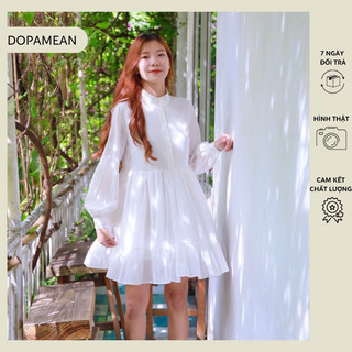 Đầm sơ mi xoè form rộng 2 lớp cổ trụ - DOPAMEAN