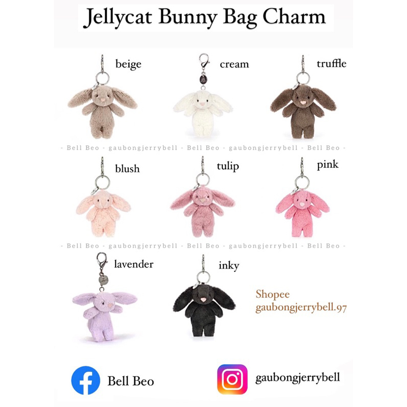 (100% Authentic có sẵn) Móc khoá thỏ bông Anh Quốc JellyCat Bunny BagCharm chính hãng