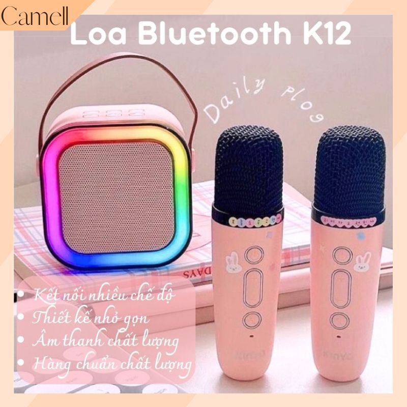 Loa bluetooth karaoke mini loa 2 mic hát không dây nghe nhạc công suất lớn hiệu ứng đổi giọng có đèn Led nhỏ gọn