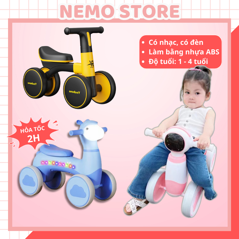 Xe tập đi cho bé 1 2 3 tuổi NEMO STORE xe chòi chân 4 bánh đáng yêu có đèn và nhạc, đồ chơi vận động ngoài trời