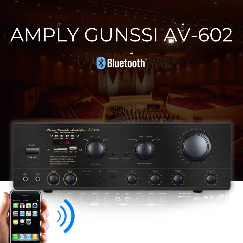Amply, ampli, âm ly karaoke công suất lớn GUNSSI AV 602 - Âm ly rạp hát karaoke bluetooth công suất lớn 5.1 kênh