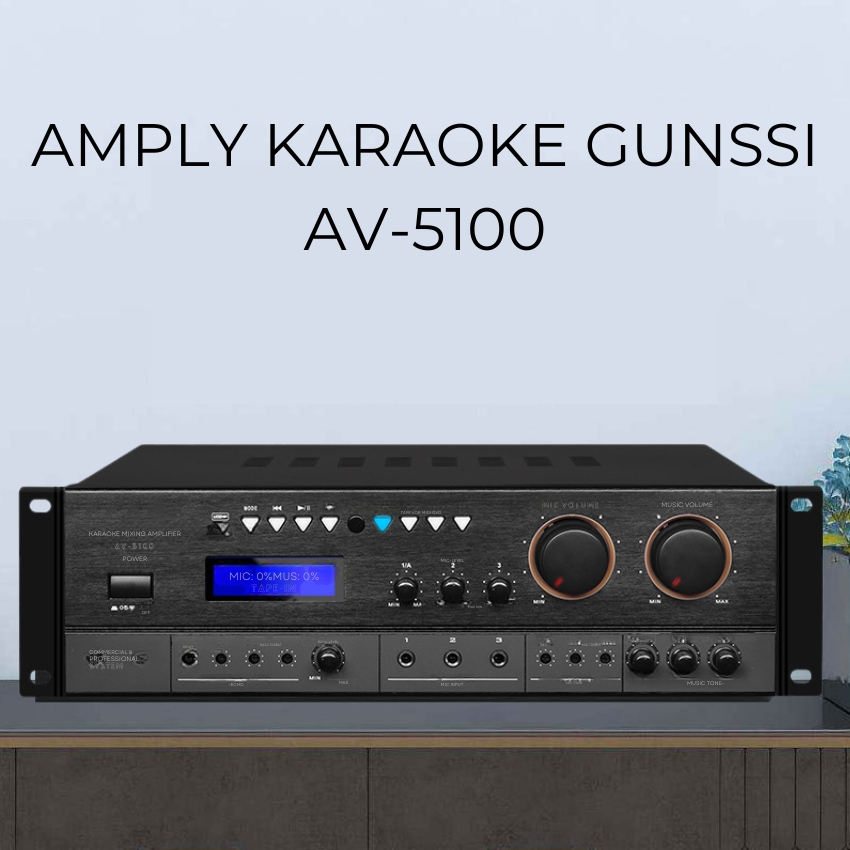 Amply, âm ly đẩy liền vang 8 sò công suất lớn cao cấp Gunssi AV 5100 ampli karaoke bluetooth, hát karaoke nghe nhạc chất