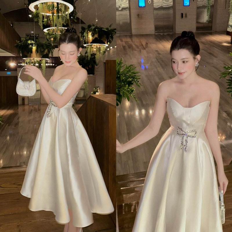 Đầm cúp ngực đính nơ eo