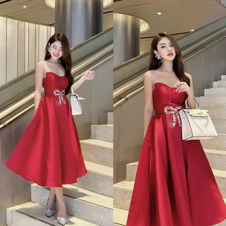 Đầm cúp ngực đính nơ eo
