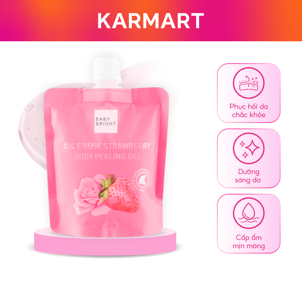 Tẩy Tế Bào Chết Toàn Thân Dạng Gel BABY BRIGHT Rose Strawberry Body Peeling Gel Hoa Hồng Và Dâu 200ml