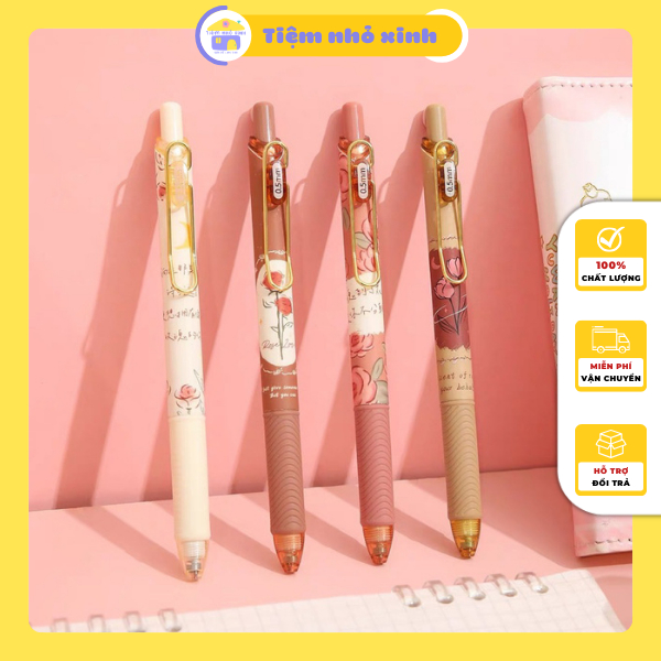 Hộp 4 bút MURA Rose Love mực đen ngòi 0.5 hoạ tiết hoa hồng