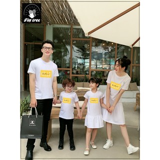 Áo gia đình kháng khuẩn cao cấp màu Trắng cho cả nhà ( HELLO SUNSHINE vàng)