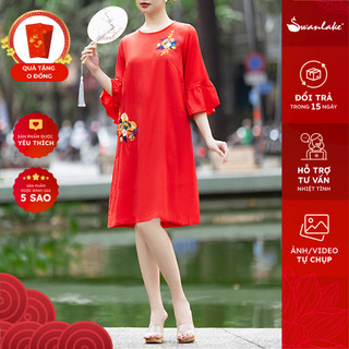 Đầm A Thêu Tay Nhún Bèo Vải lụa Taffeta - D10416LW01