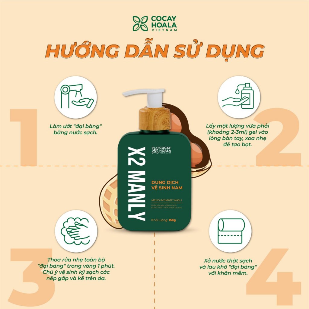 Dung dịch vệ sinh nam X2manly Cocayhoala Vietnam - Làm sạch tức thì -2 mùi hương nam tính - 150G