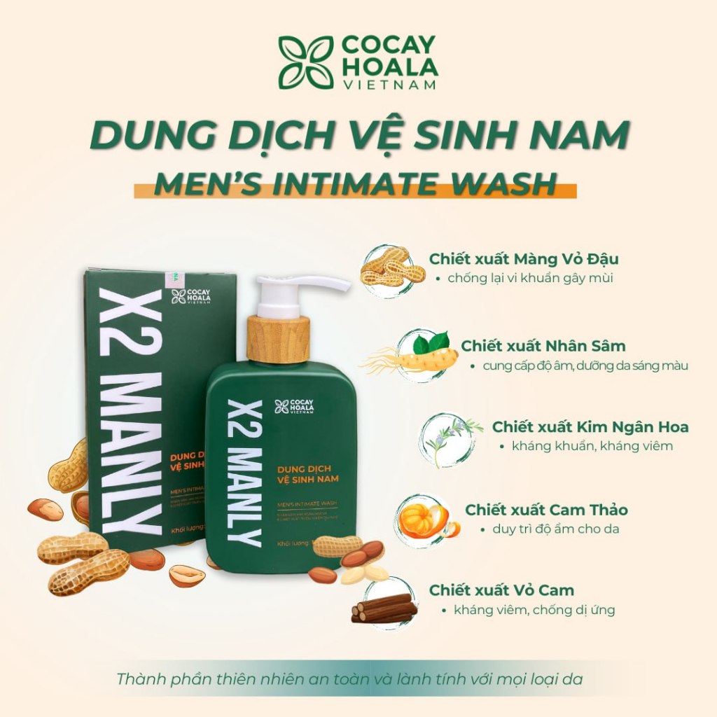 [CHE TÊN SẢN PHẨM] Dung dịch vệ sinh nam X2manly Cocayhoala Vietnam - Làm sạch tức thì -2 mùi hương nam tính - 150G