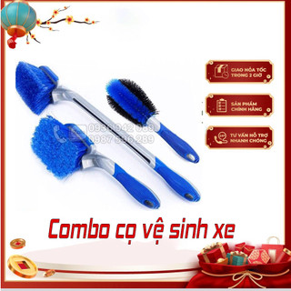 Dụng Cụ Rửa Xe Ô Tô, Xe Máy ⚡FREESHIP⚡ - Bộ combo 3 bàn chải cọ rửa bánh xe, kết hợp vệ sinh cho hộ gia đình màu xanh