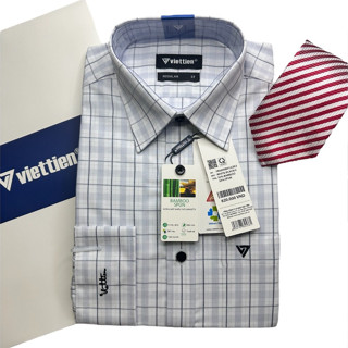 Áo sơ mi dài tay Việt Tiến trắng kẻ caro 1R6009 - Regular vạt bầu có size lớn
