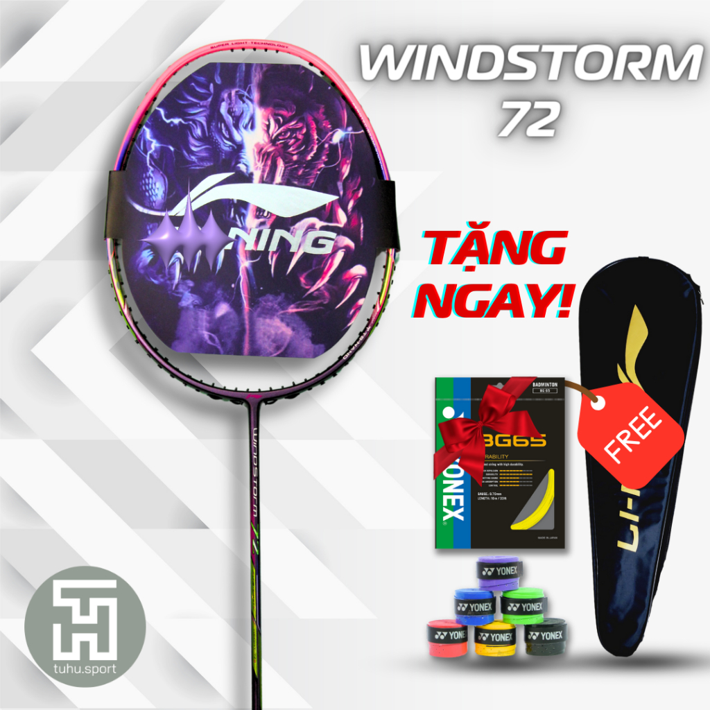 Vợt Cầu Lông Căng Sẵn Windstorm 72 Khung 100% Carbon Căng 10 KG Nhẹ, Bền Đẹp + Tặng Ngay CƯỚC BG65 +