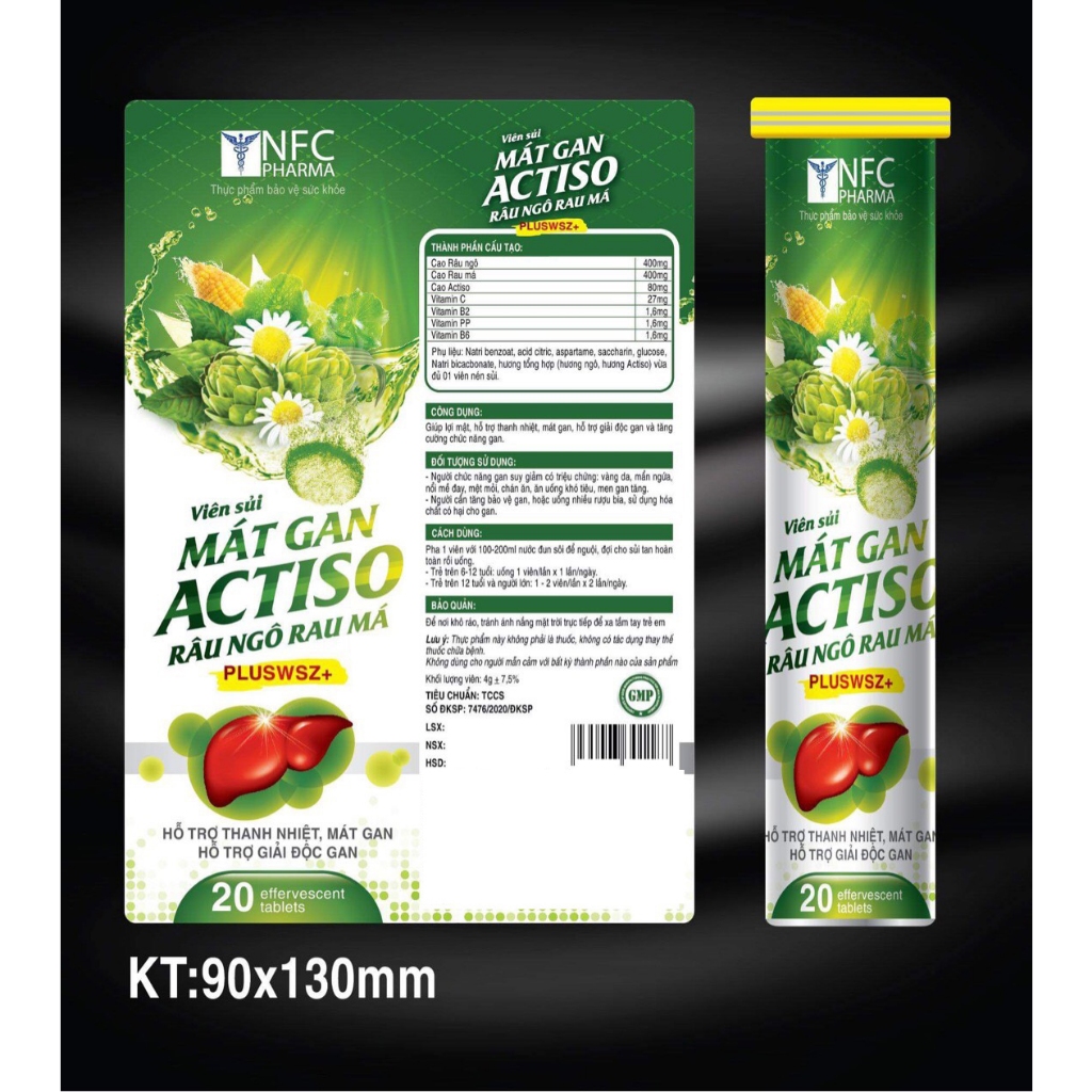 Viên sủi Actiso Râu ngô Rau má mát gan bổ sung vitamin PP, B, C - Tuýp 20 viên [Sủi Actiso]