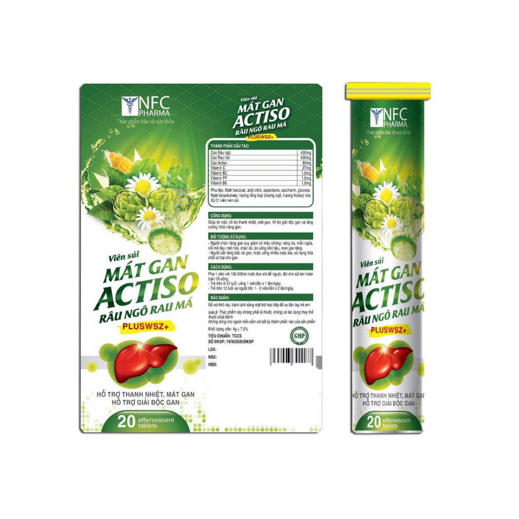 Viên sủi Actiso Râu ngô Rau má mát gan bổ sung vitamin PP, B, C - Tuýp 20 viên [Sủi Actiso]