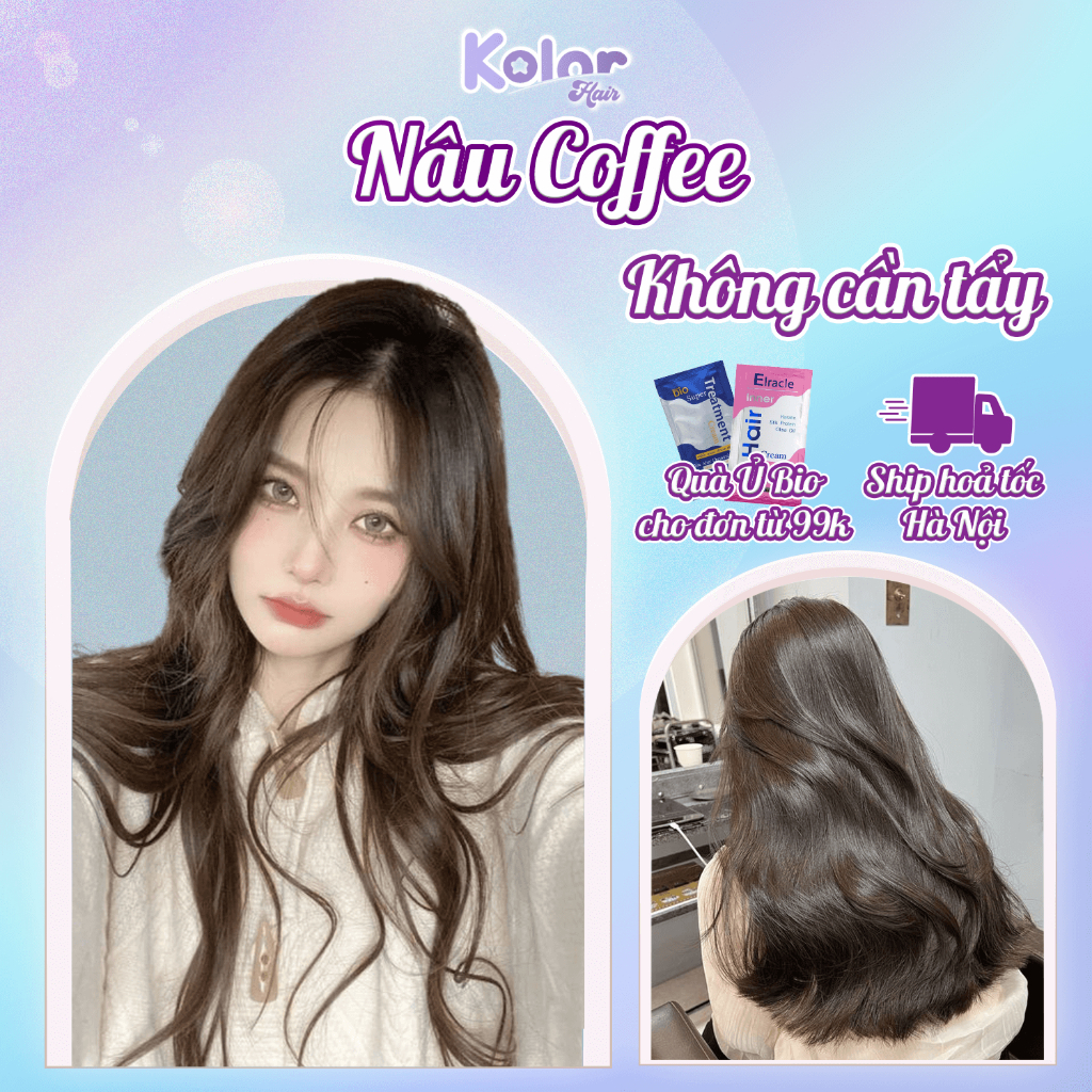 Thuốc nhuộm tóc màu NÂU COFFEE, NÂU CÀ PHÊ không tẩy, kem nhuộm tóc tại nhà Kolorhair