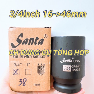 Đầu tuýp đầu khẩu 3/4inch 16mm đến 46mm dài 80mm Santa